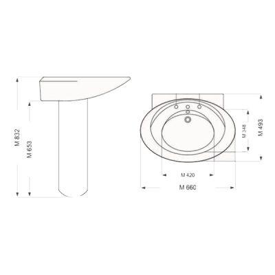 روشویی پایه دار مروارید مدل کلاسیک 66
