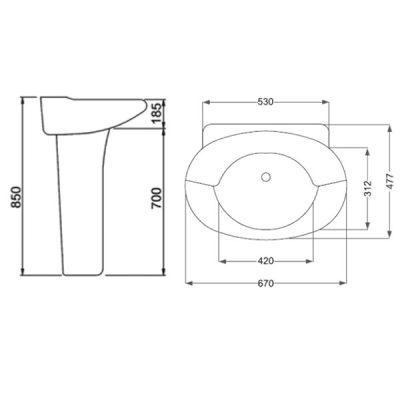 روشویی پایه دار مروارید مدل رویال 65