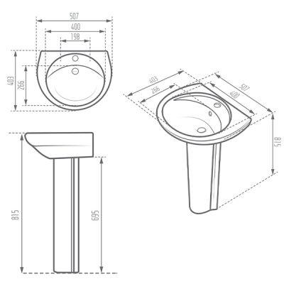 روشویی پایه دار مروارید مدل دیاموند 50